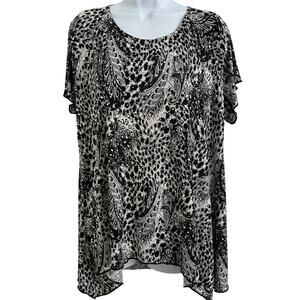 Brittany Black 2X Women’s Plus Size Silver Bead Embellished Black Grey White Top